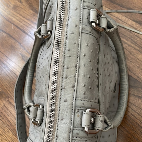 Rebecca Minkoff Leather Ostrich Embossed Grey Handbag with Shoulder Strap - Picture 12 of 16